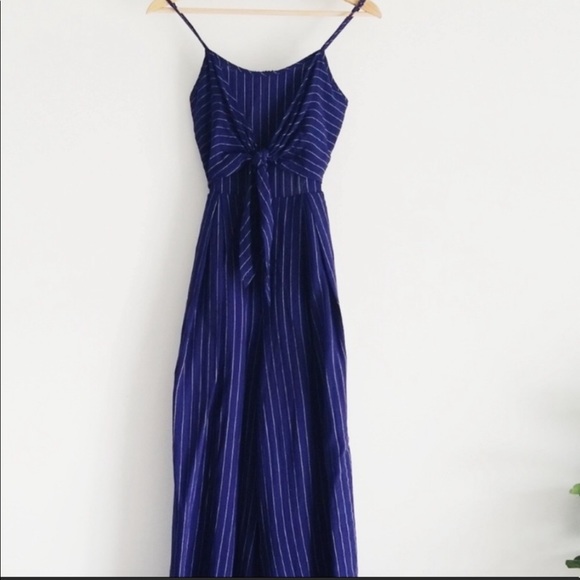 navy blue pinstripe jumpsuit